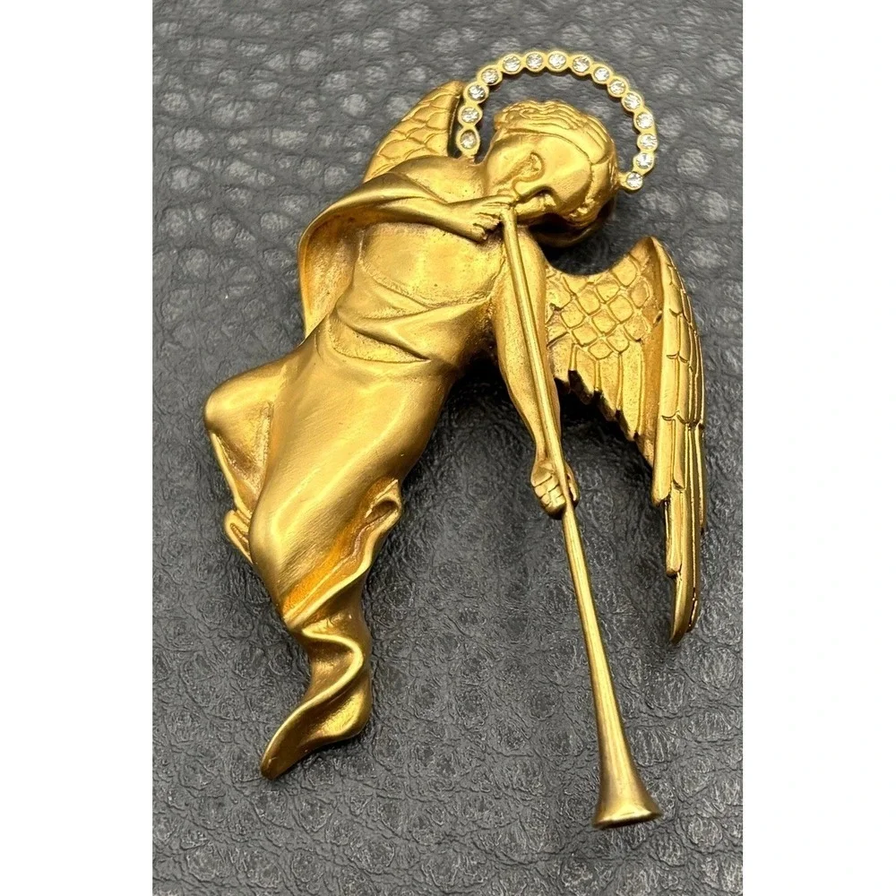 Vintage MMA METROPOLITAN MUSEUM ART NCMA Angel Cherub Brooch Pin Rhinestone Halo